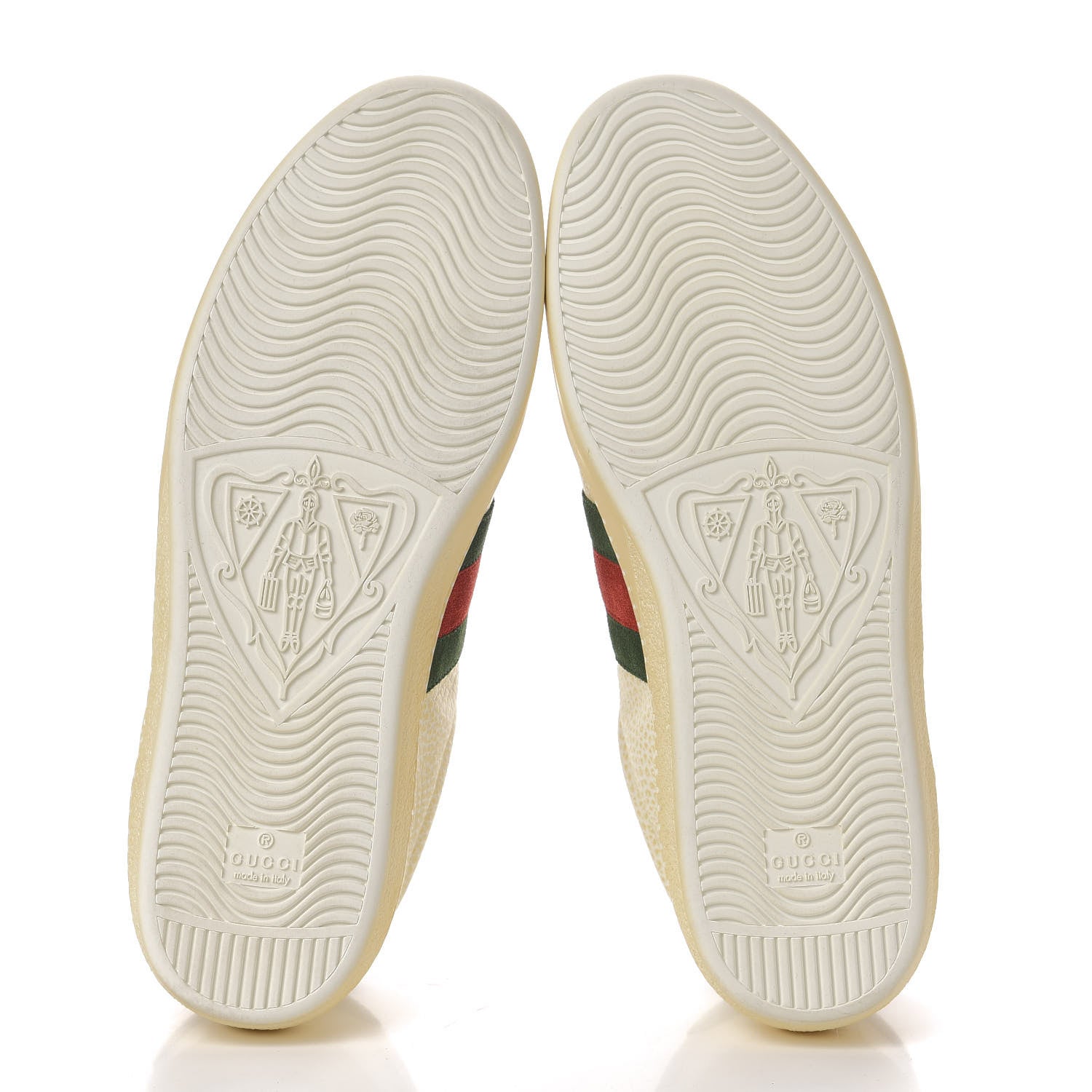 Gucci Grained Calfskin Ayers Mens Ace Sneakers 9.5 White Verde Rosso 5 of 10