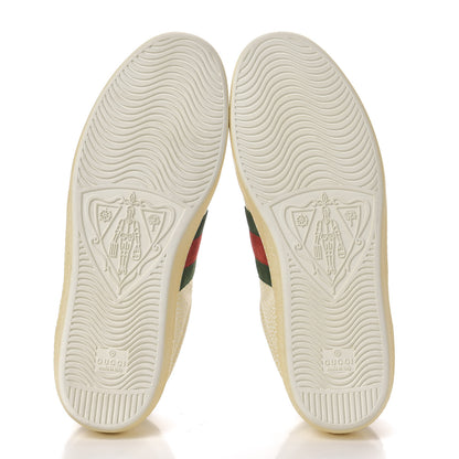 Gucci Grained Calfskin Ayers Mens Ace Sneakers 9.5 White Verde Rosso 5 of 10