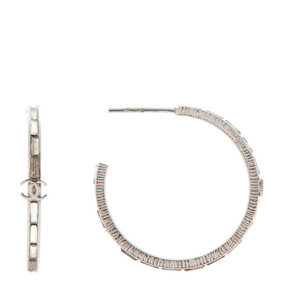 Chanel Baguette Crystal CC Hoop Earrings Silver 1 of 6