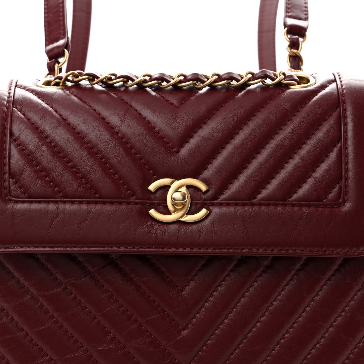 Aged Calfskin Chevron Quilted Backpack Red