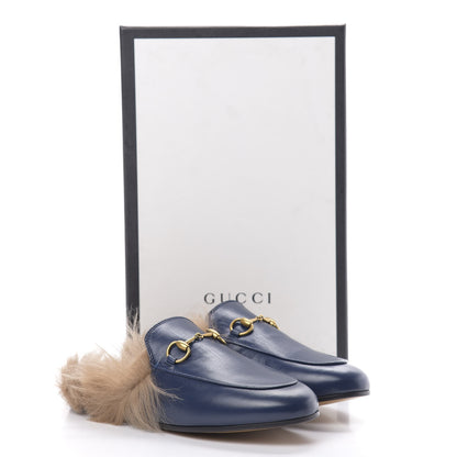 Gucci Malaga Kid Fur Womens Princetown Slippers 37 Blue Agata 9 of 9