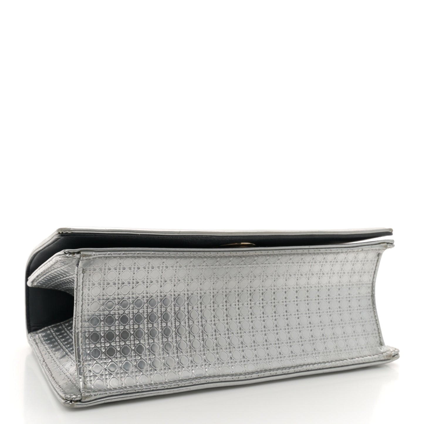 Metallic Patent Micro-Cannage Small Diorama Flap Bag Silver