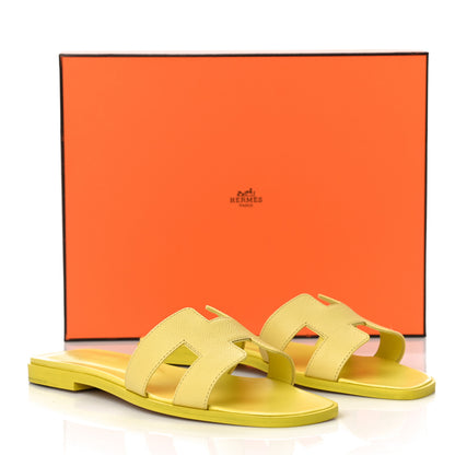 Hermes Epsom Oran Sandals 37.5 Jaune Pollen 10 of 10