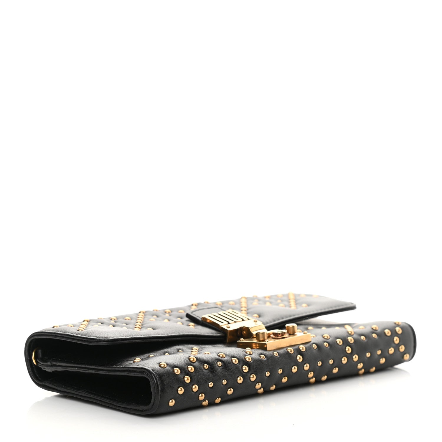 Christian Dior Lambskin Cannage Studded Dioraddict Wallet on Chain Black 5 of 10