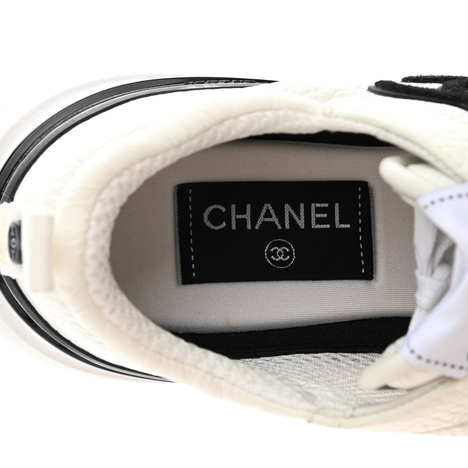 Chanel Calfskin Mesh Lycra Suede Womens Logo Sneakers 38 White 6 of 8