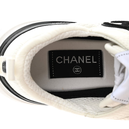 Chanel Calfskin Mesh Lycra Suede Womens Logo Sneakers 38 White 6 of 8
