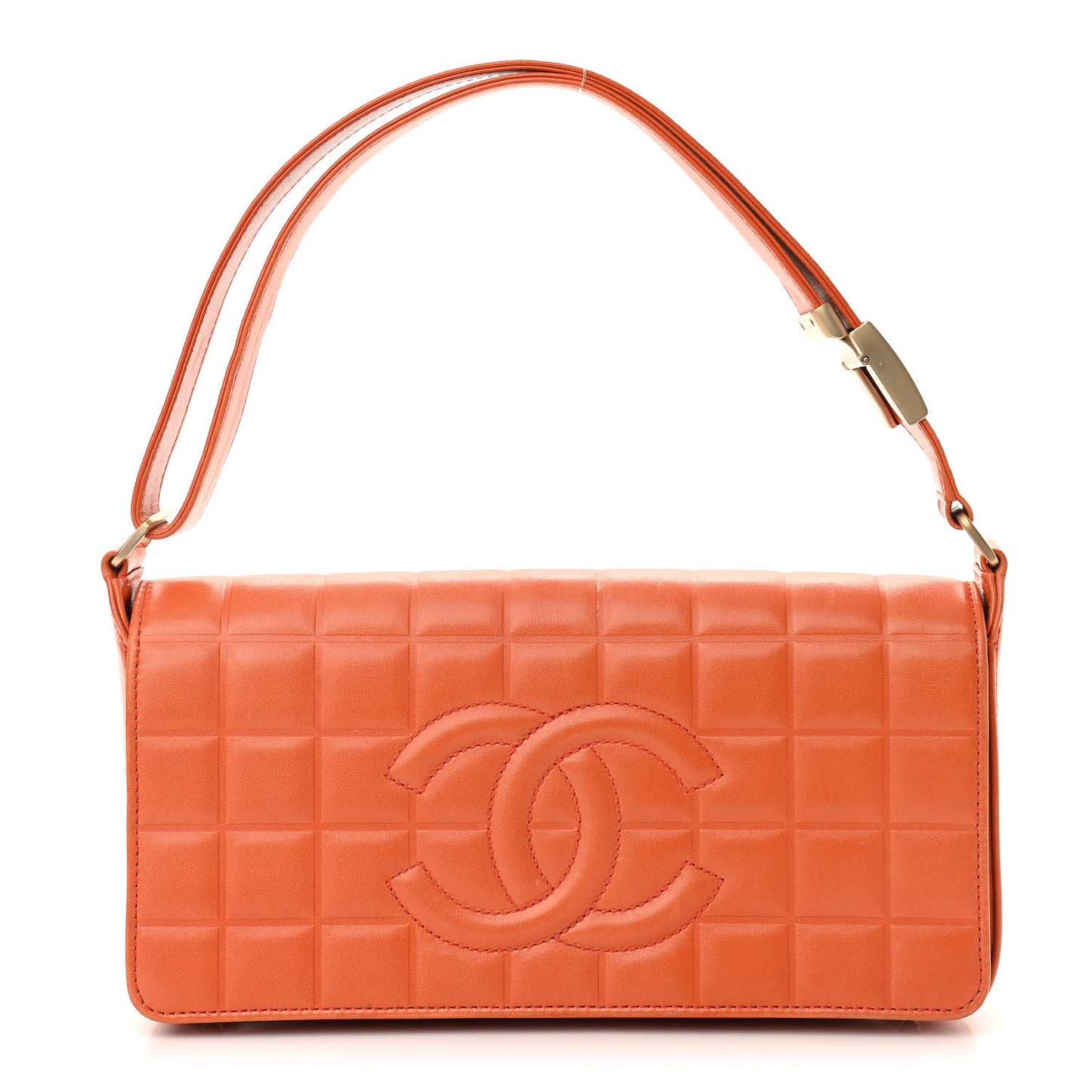 Lambskin Quilted CC Chocolate Bar Flap Orange