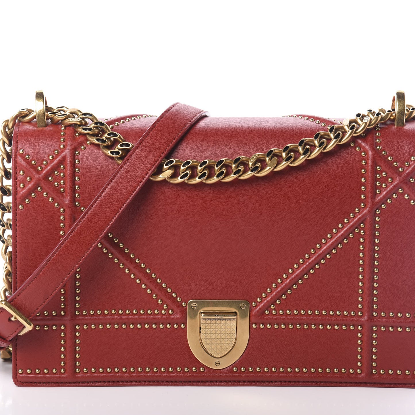 Calfskin Studded Medium Diorama Flap Bag Red