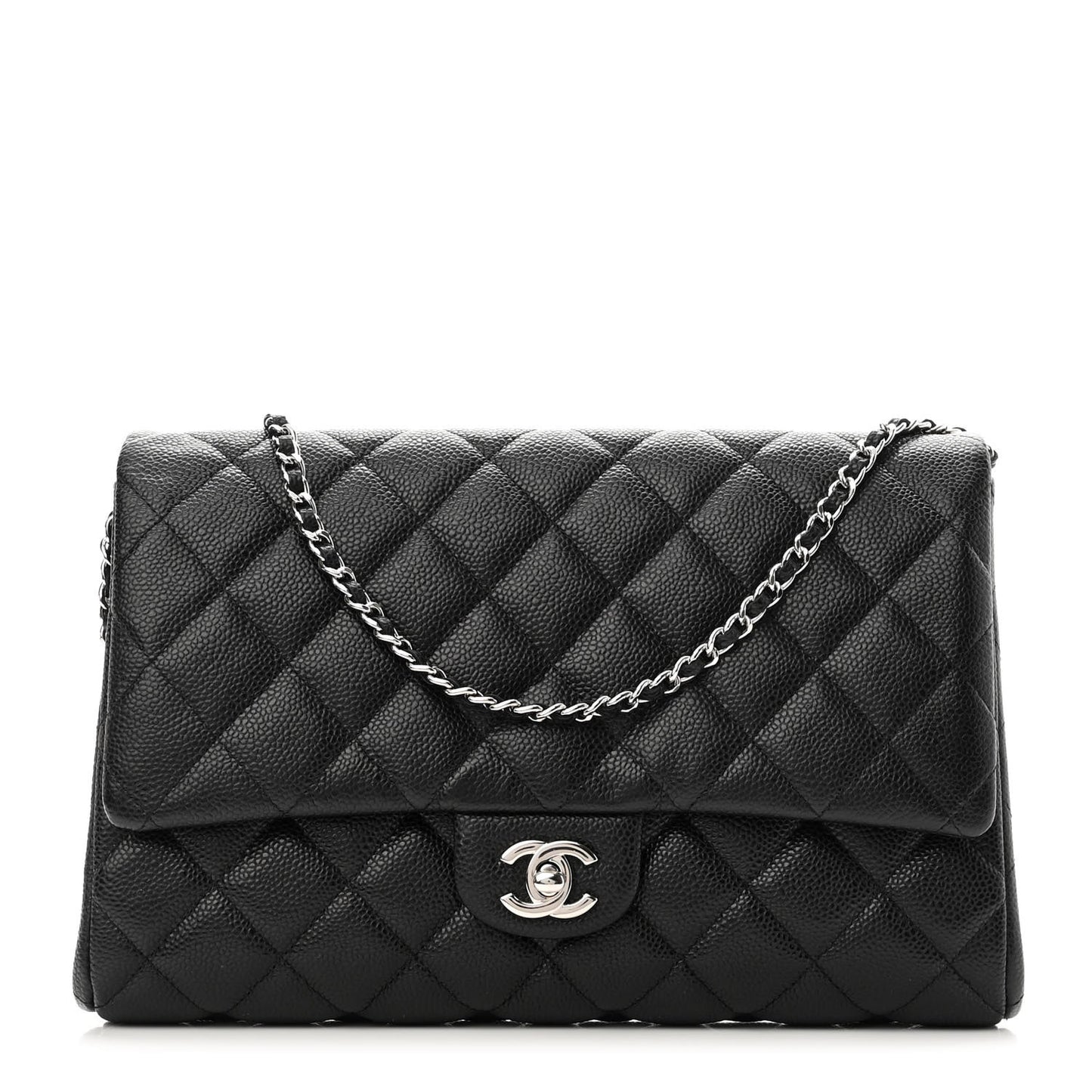 Caviar Quilted Clutch With Chain Flap Black