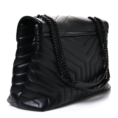 Saint Laurent Calfskin Y Quilted Monogram Monochrome Large Loulou Chain Satchel Black 3 of 10
