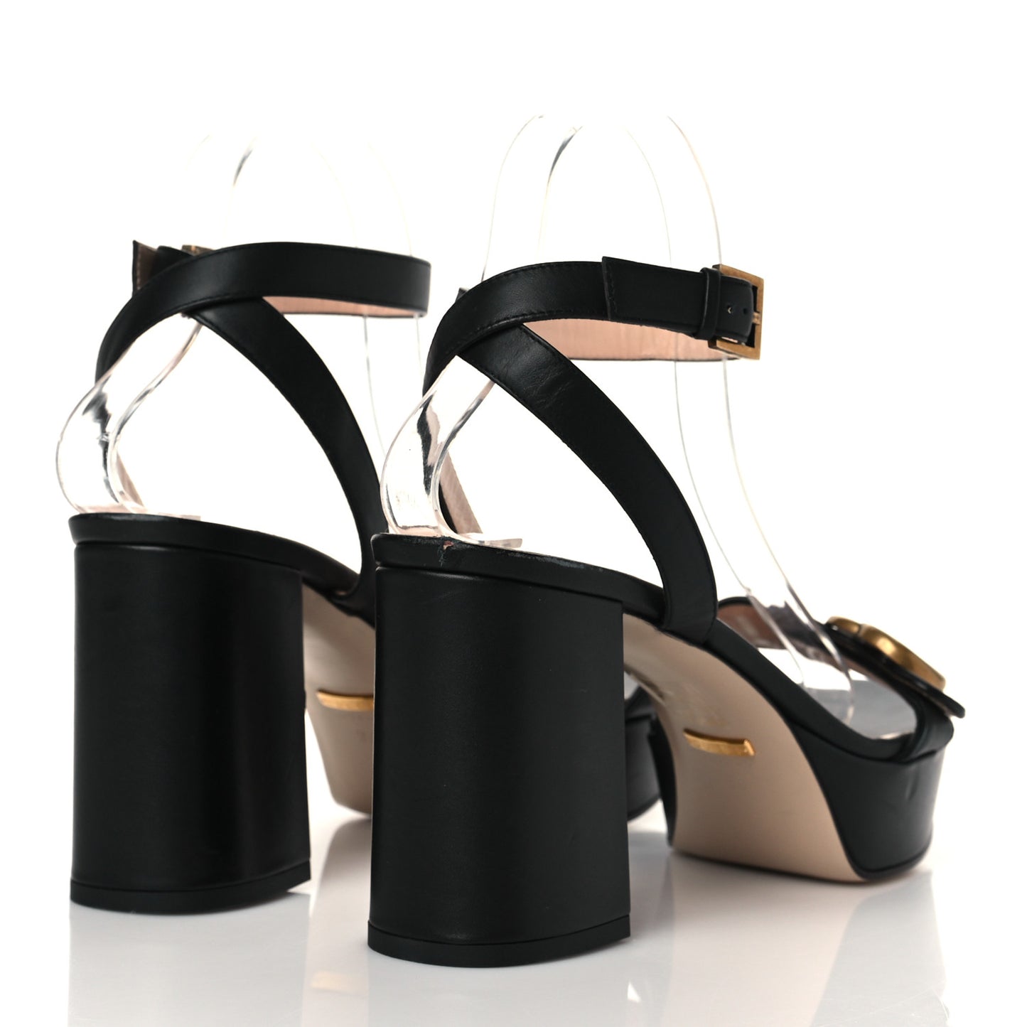 Calfskin GG Marmont Ankle Wrap 30/85mm Platform Sandals 39 Black