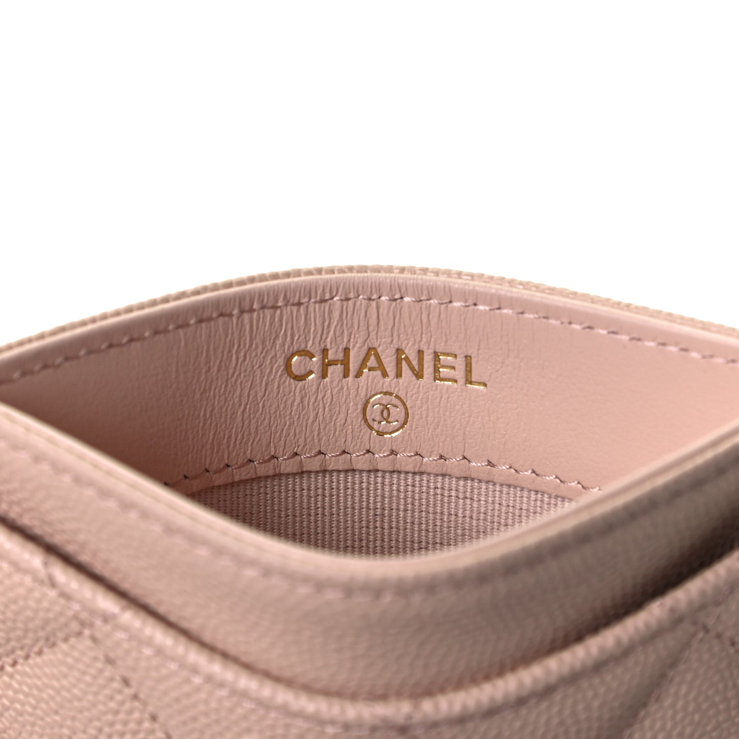 Caviar Quilted Card Holder Light Beige