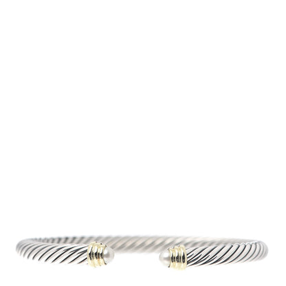 David Yurman Sterling Silver 14K Yellow Gold Pearl 5mm Cable Classics Petite Color Bracelet 1 of 5