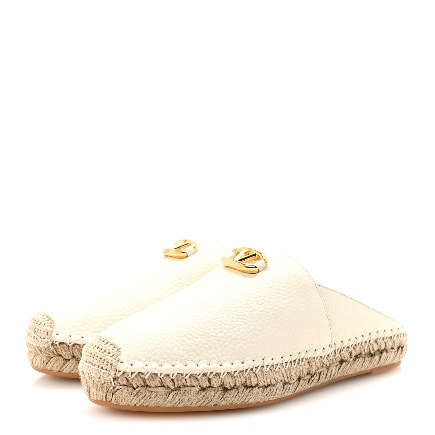 Pebbled Calfskin Vlogo Espadrille Mules 38 Light Ivory