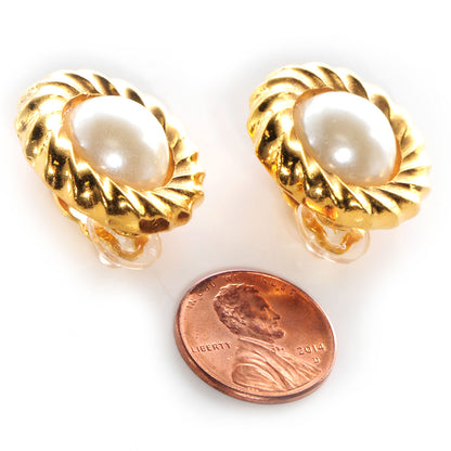 Chanel Pearl Clip On Earrings Gold 2 of 4