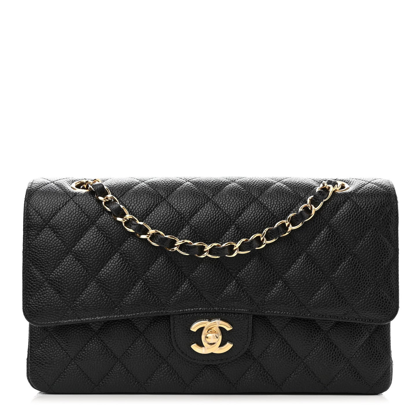 Caviar Quilted Medium Double Flap Black