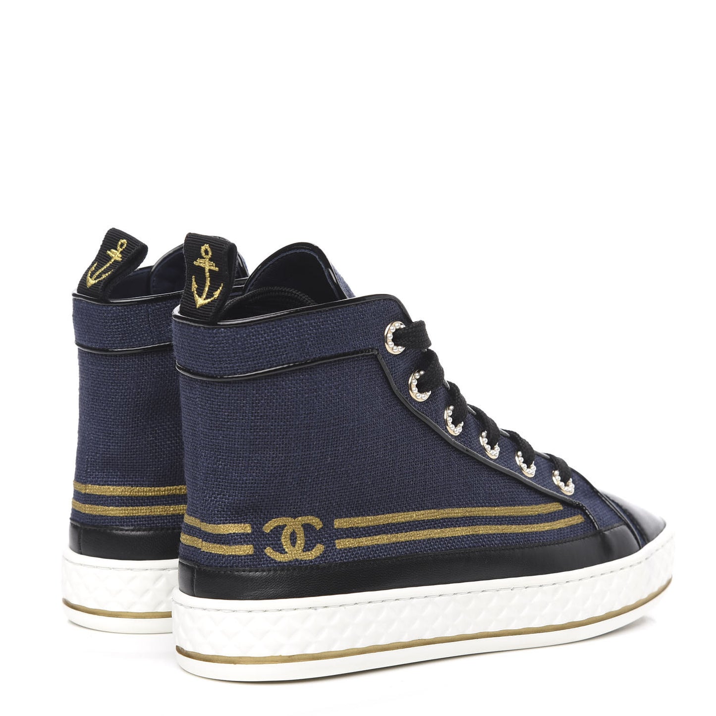 Fabric Lambskin Lace Up Cap Toe Sneakers 35 Navy Black