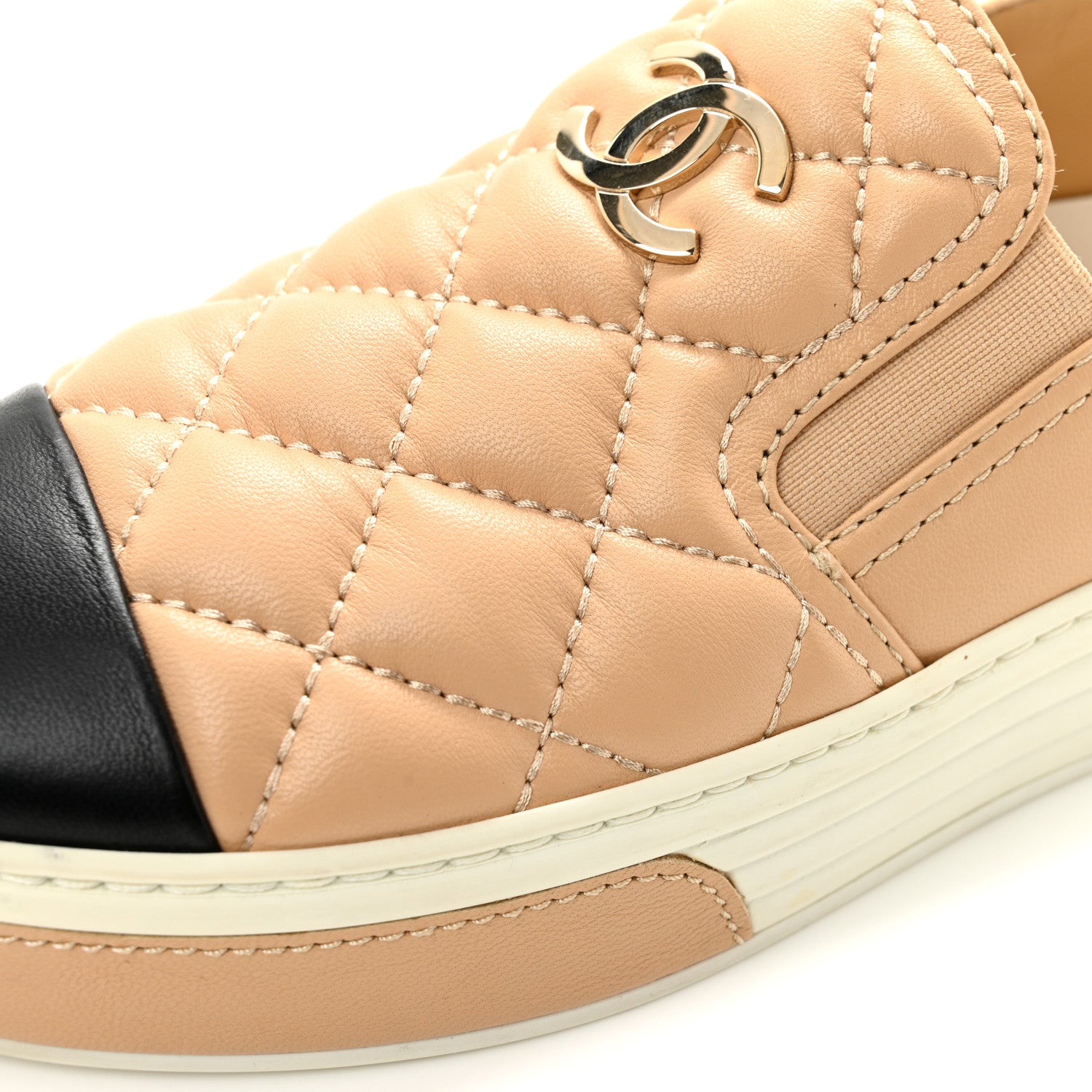 Chanel Lambskin Quilted Womens CC Stroll Sneakers 36.5 Beige 11 of 12