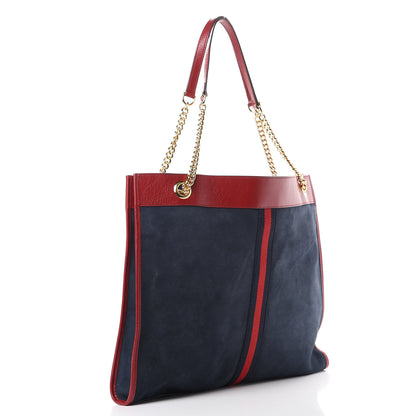 Gucci Suede Calfskin Large Rajah Chain Tote New Blue Romantic Cherry 3 of 13