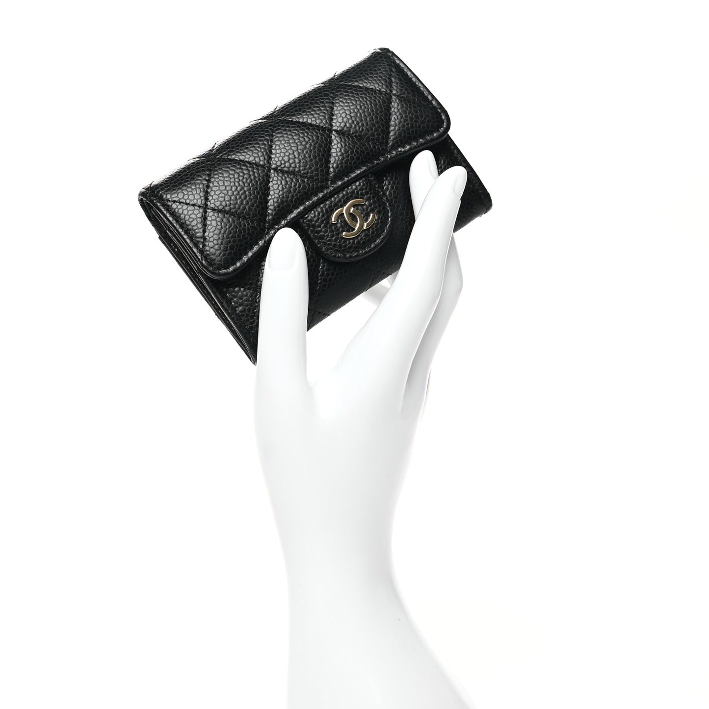 Caviar Quilted Flap Card Holder Wallet Black