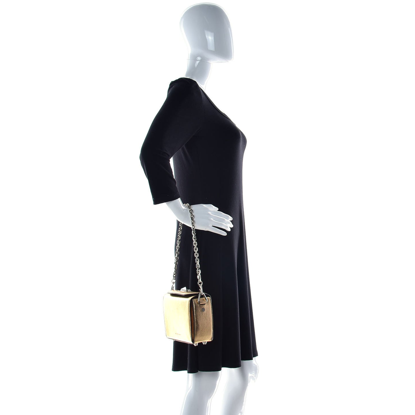 Metallic Fine Grain Goatskin Box Shoulder Bag 19 Gold