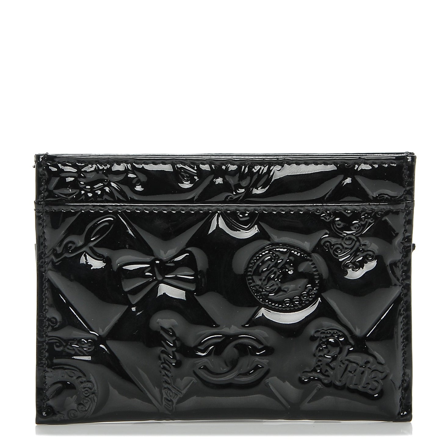 Patent Calfskin Lucky Symbols Card Holder Case Black