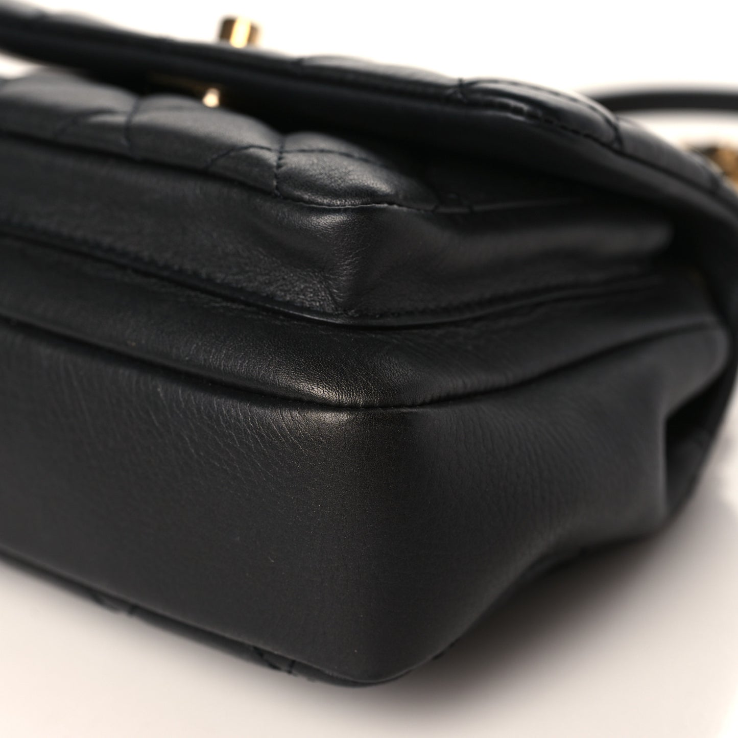 Calfskin Quilted Top Handle Flap Black