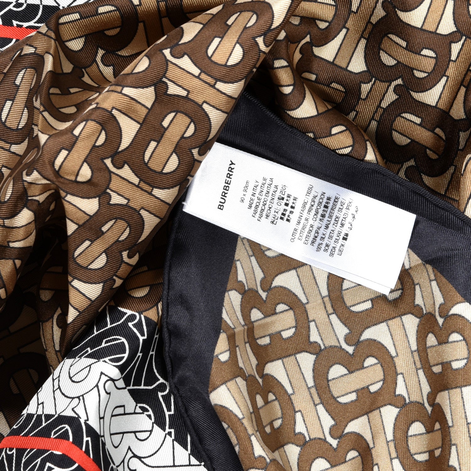 Burberry Silk Icon Stripe Monogrammed TB Print Square Scarf Bridle Brown 3 of 4