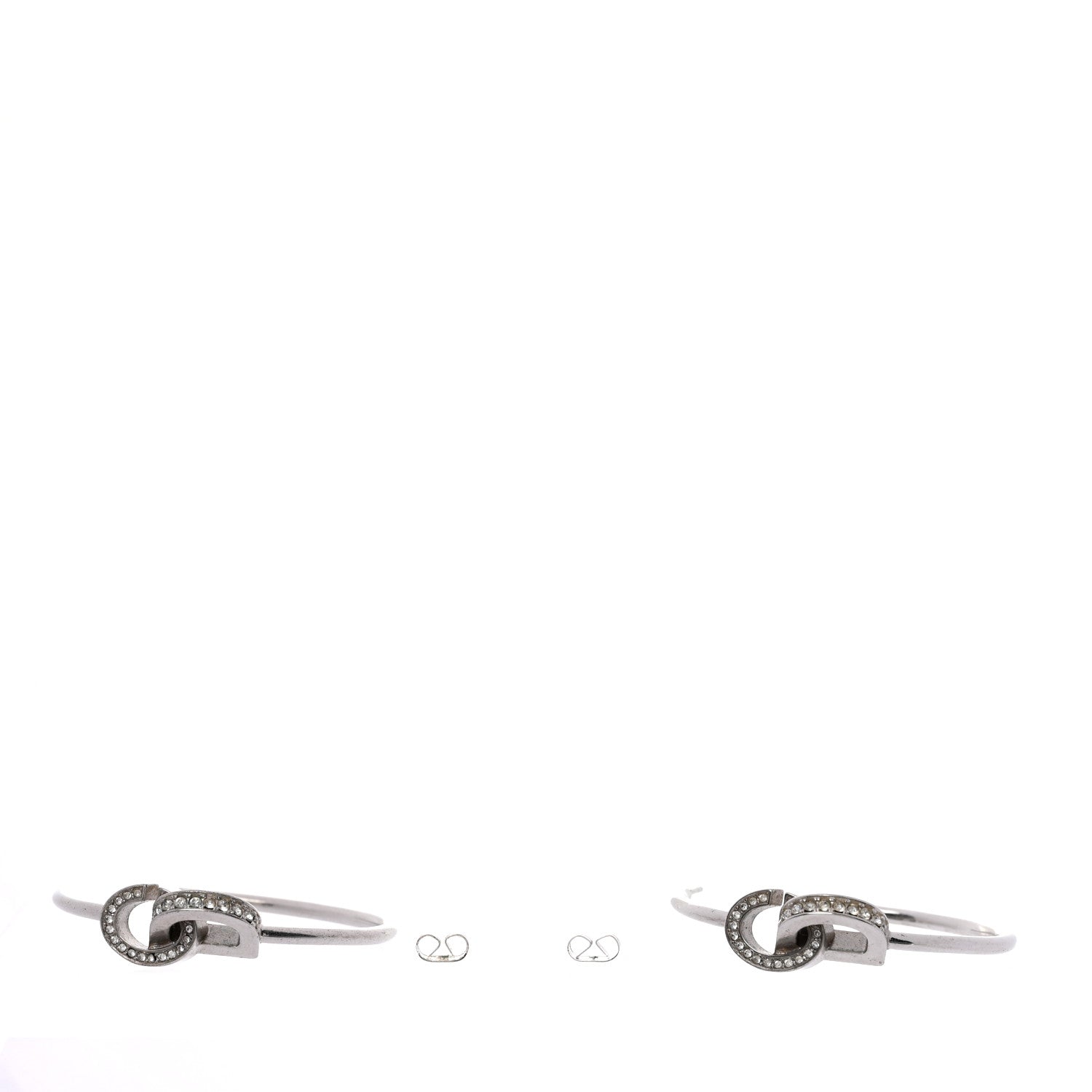 Christian Dior Metal Crystal CD Lock Hoop Earrings Silver 3 of 4
