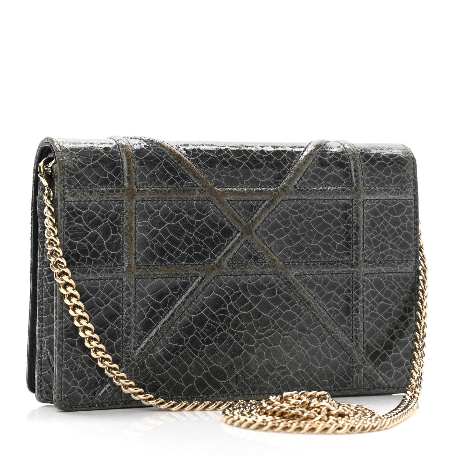Christian Dior Ceramic Effect Deerskin Bag Wallet on Chain Dark Grey 3 of 9
