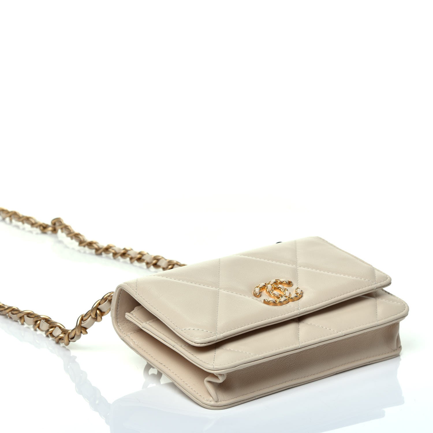 Chanel Goatskin Quilted Chanel 19 Wallet On Chain WOC Light Beige 4 of 10