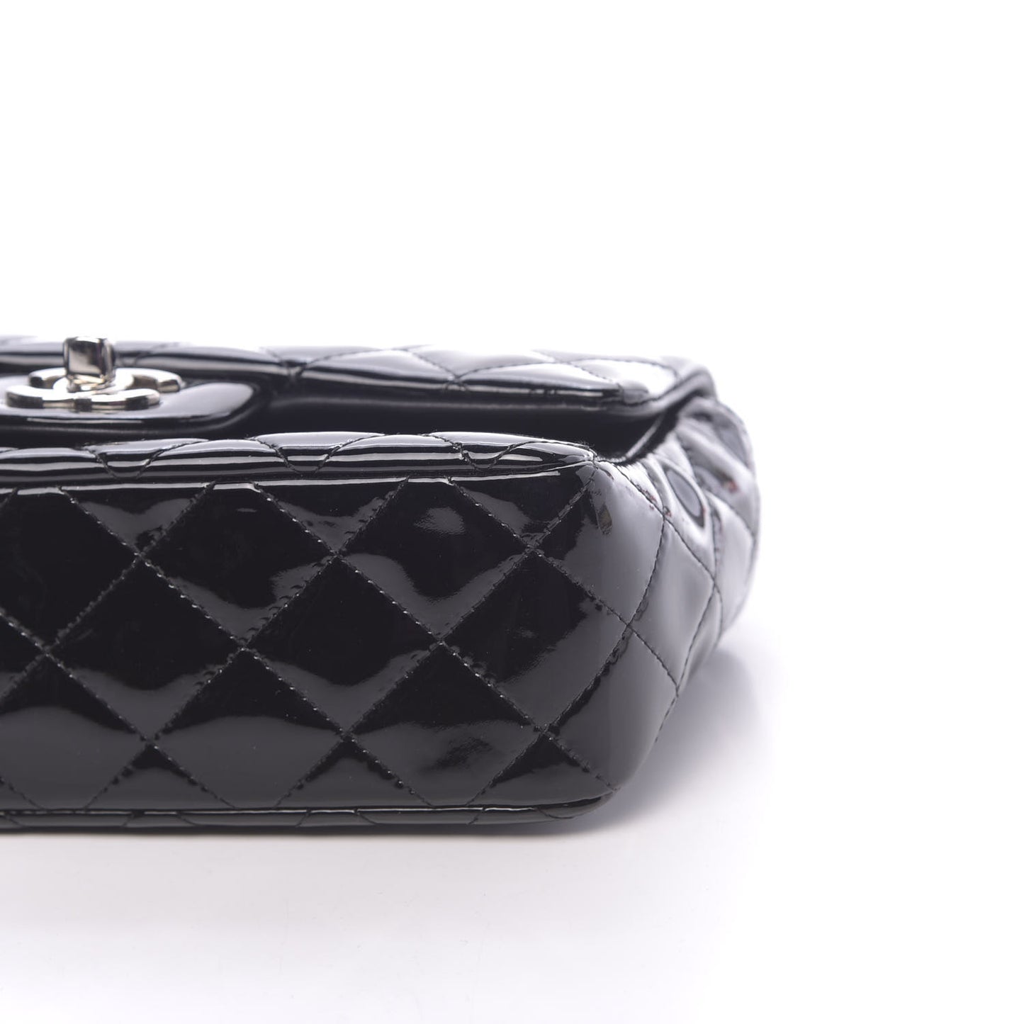 Patent Calfskin Quilted Mini Rectangular Flap Black
