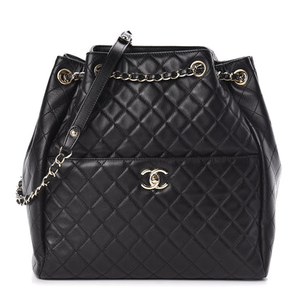 Chanel Lambskin Quilted Large Drawstring Bag Black 1 of 11