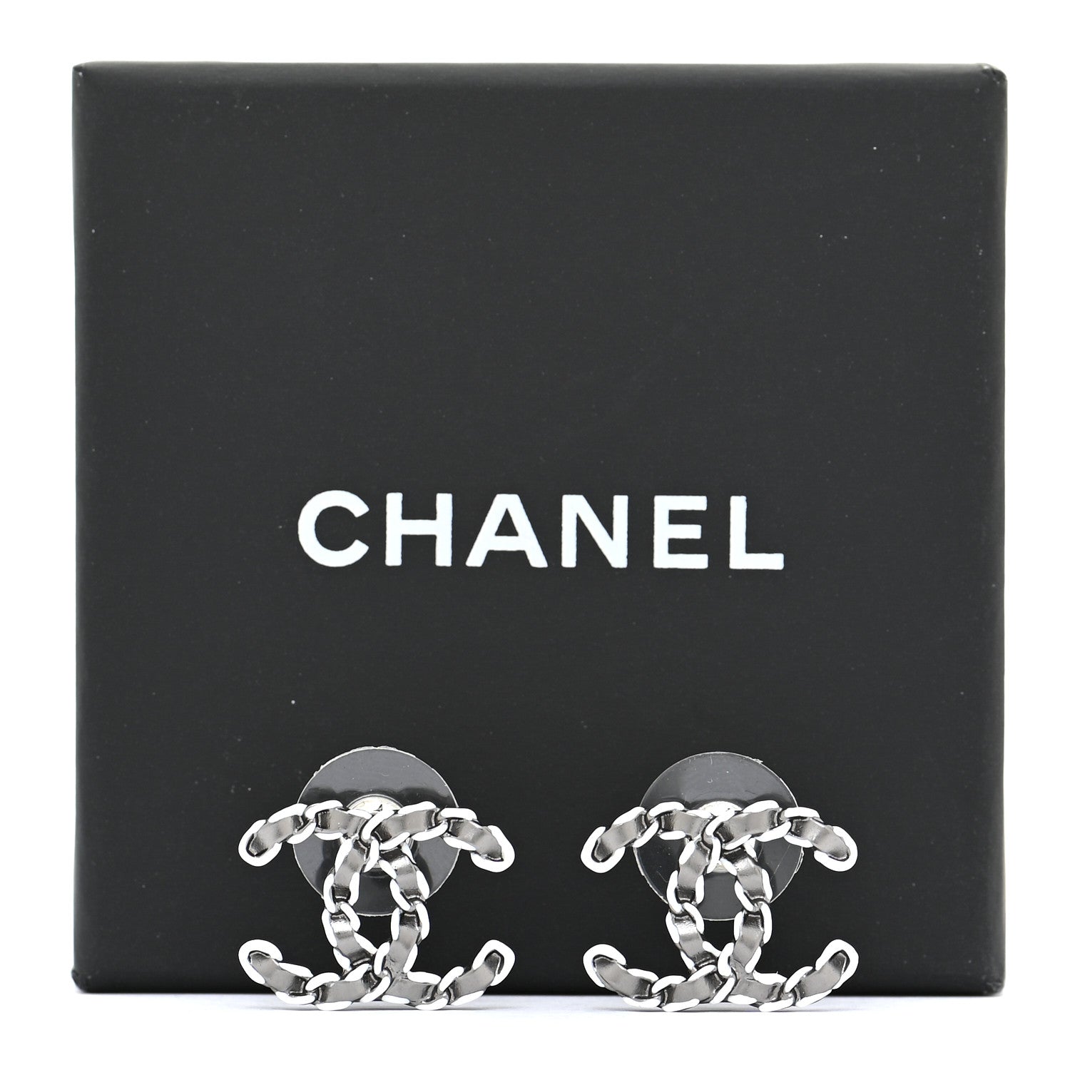 Chanel Lambskin Chain CC Earrings Silver Grey 5 of 5