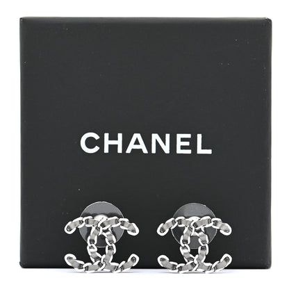 Chanel Lambskin Chain CC Earrings Silver Grey 5 of 5