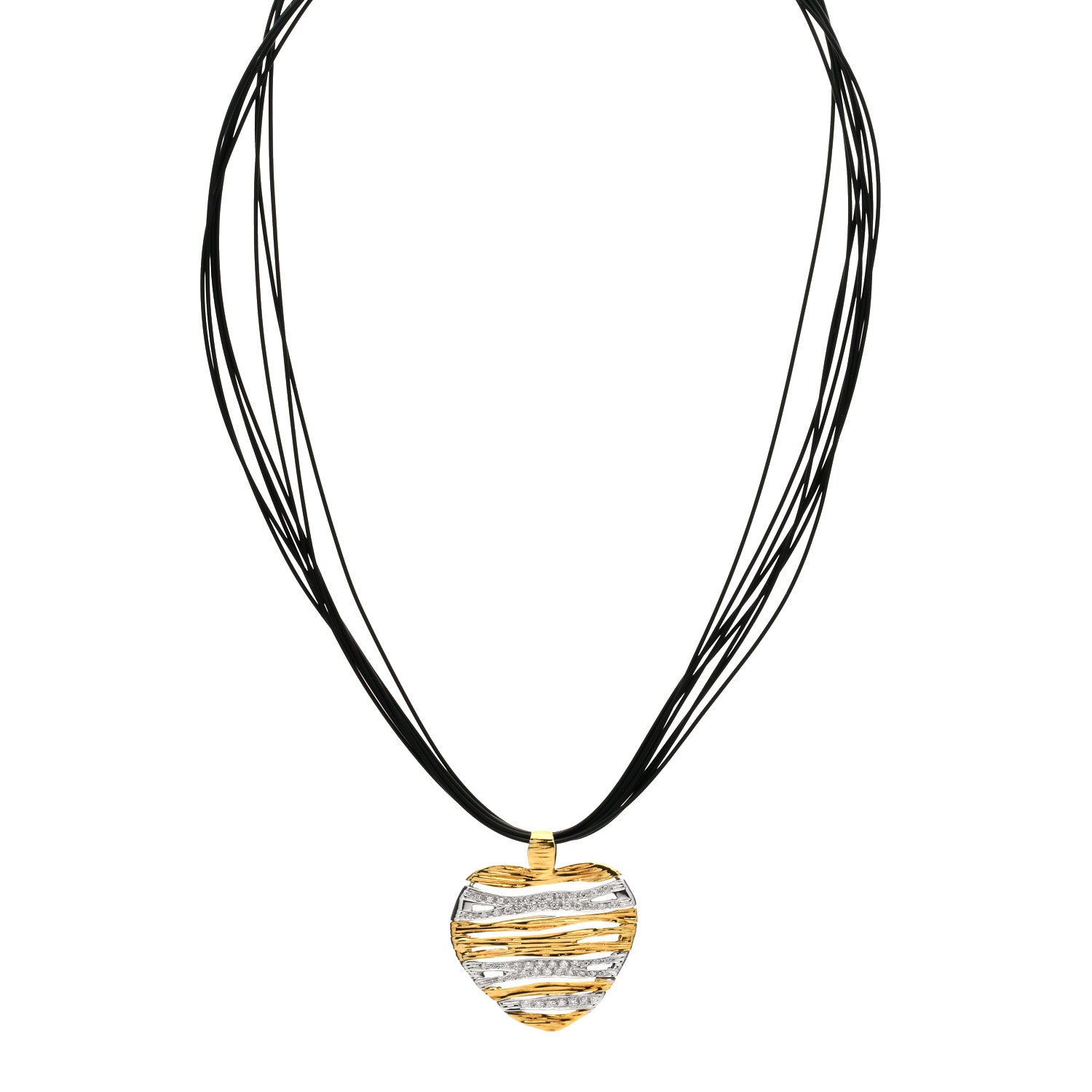 Roberto Coin 18K Yellow White Gold Diamond Elephant Hair Elephantino Heart Pendant Cord Necklace Black 1 of 4