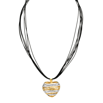 Roberto Coin 18K Yellow White Gold Diamond Elephant Hair Elephantino Heart Pendant Cord Necklace Black 1 of 4