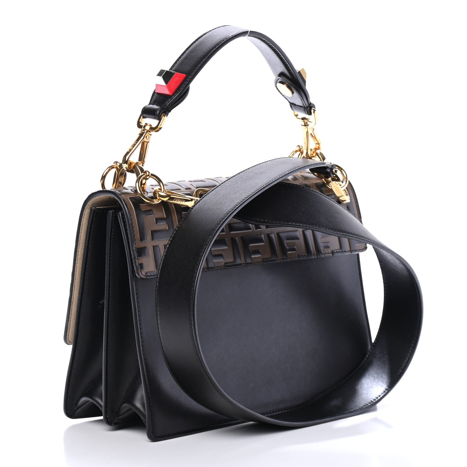 Fendi Vitello Liberty Bi-Color FF 1974 Embossed Kan I Shoulder Bag Black Maya 2 of 4