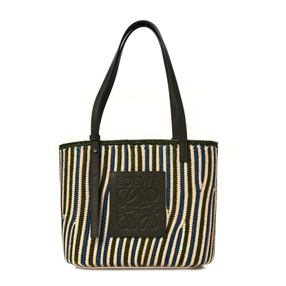 Loewe Raffia Square Small Basket Tote Bag Natural Khaki Blue 1 of 6