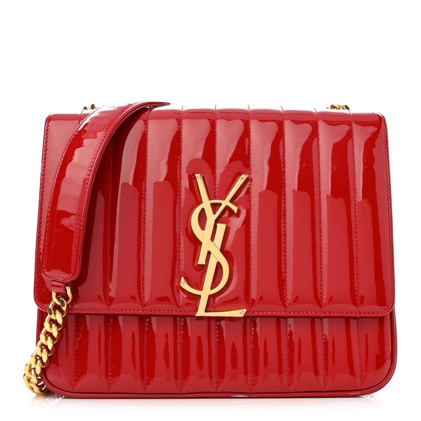 Patent Matelasse Monogram Large Vicky Chain Bag Rouge Eros