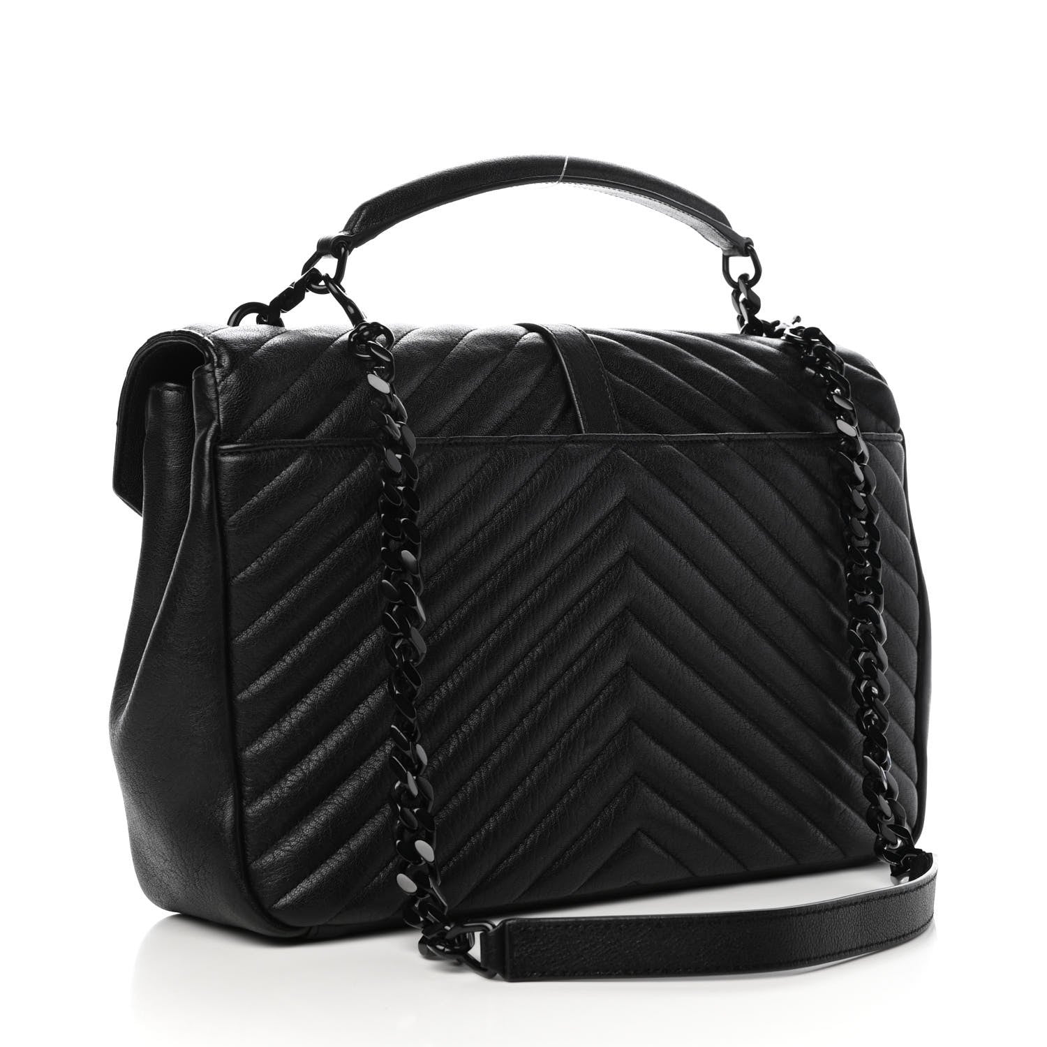 Saint Laurent Sheepskin Matelasse Chevron Monogram Monochrome Large College Satchel Black 3 of 9