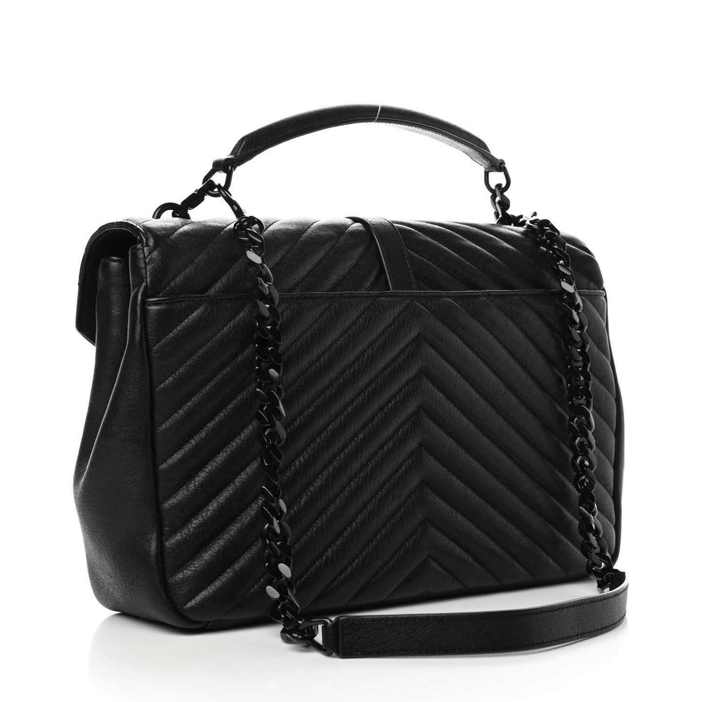 Sheepskin Matelasse Chevron Monogram Monochrome Large College Satchel Black
