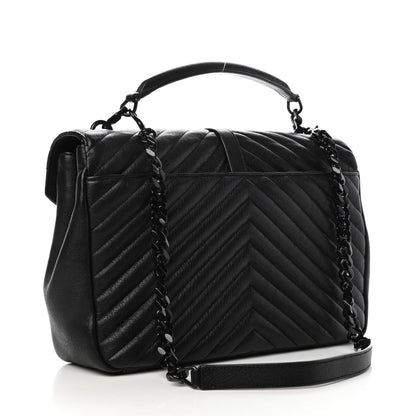 Saint Laurent Sheepskin Matelasse Chevron Monogram Monochrome Large College Satchel Black 4 of 18