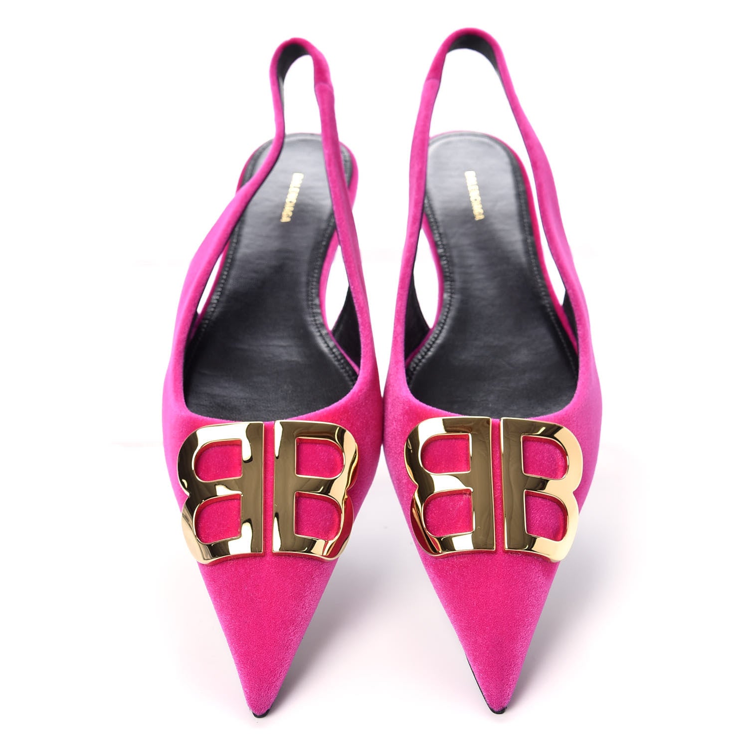 Balenciaga Velvet BB Knife Pointy Toe Slingback Flats 37.5 Pink 5 of 12
