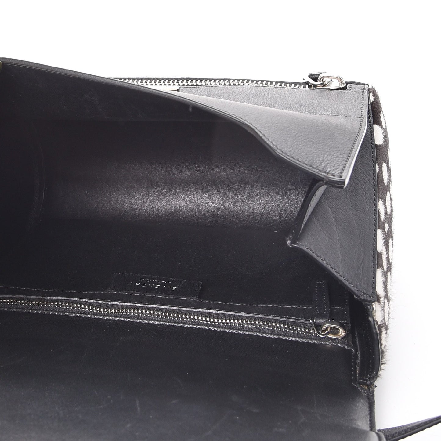 Calf Hair Polka Dot Print Medium Pandora Box Crossbody Bag Black White.