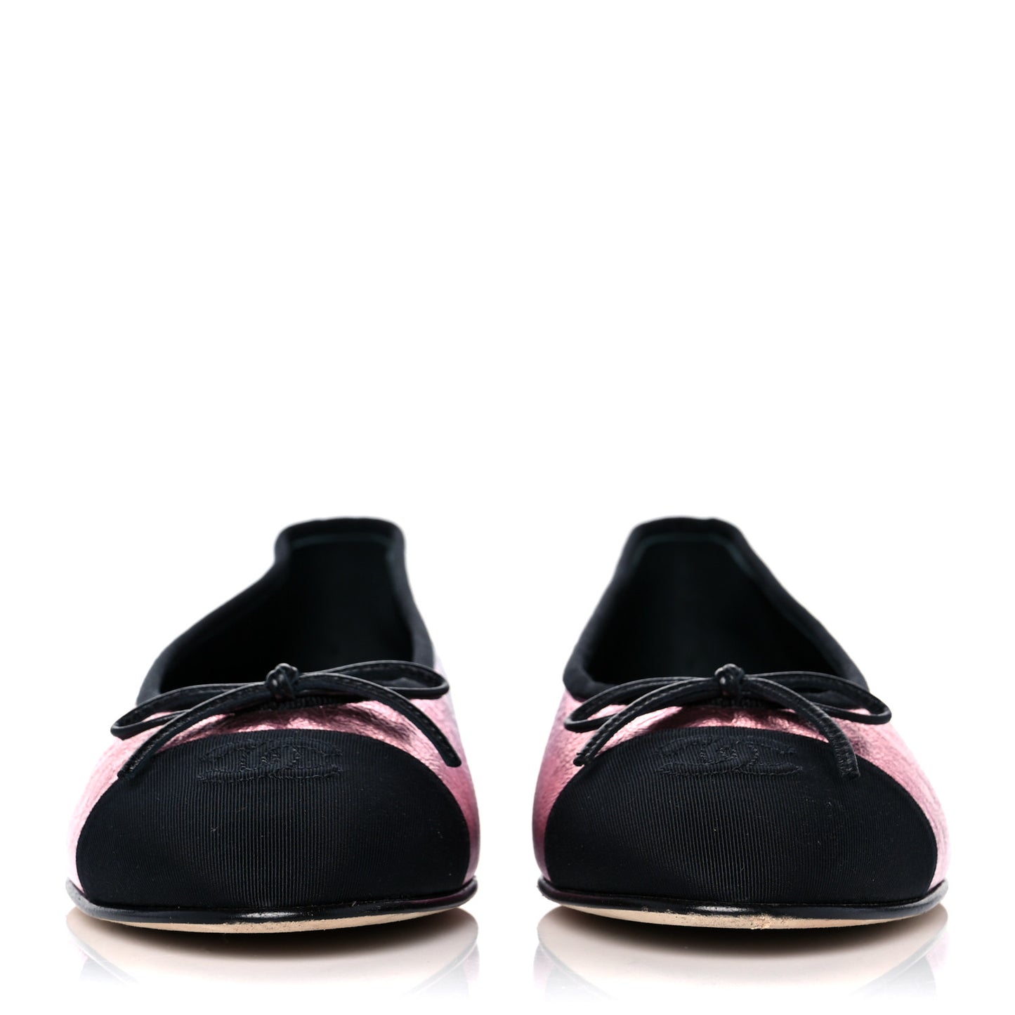 Laminated Calfskin Grosgrain Cap Toe CC Ballerina Flats 39.5 Multicolor Black