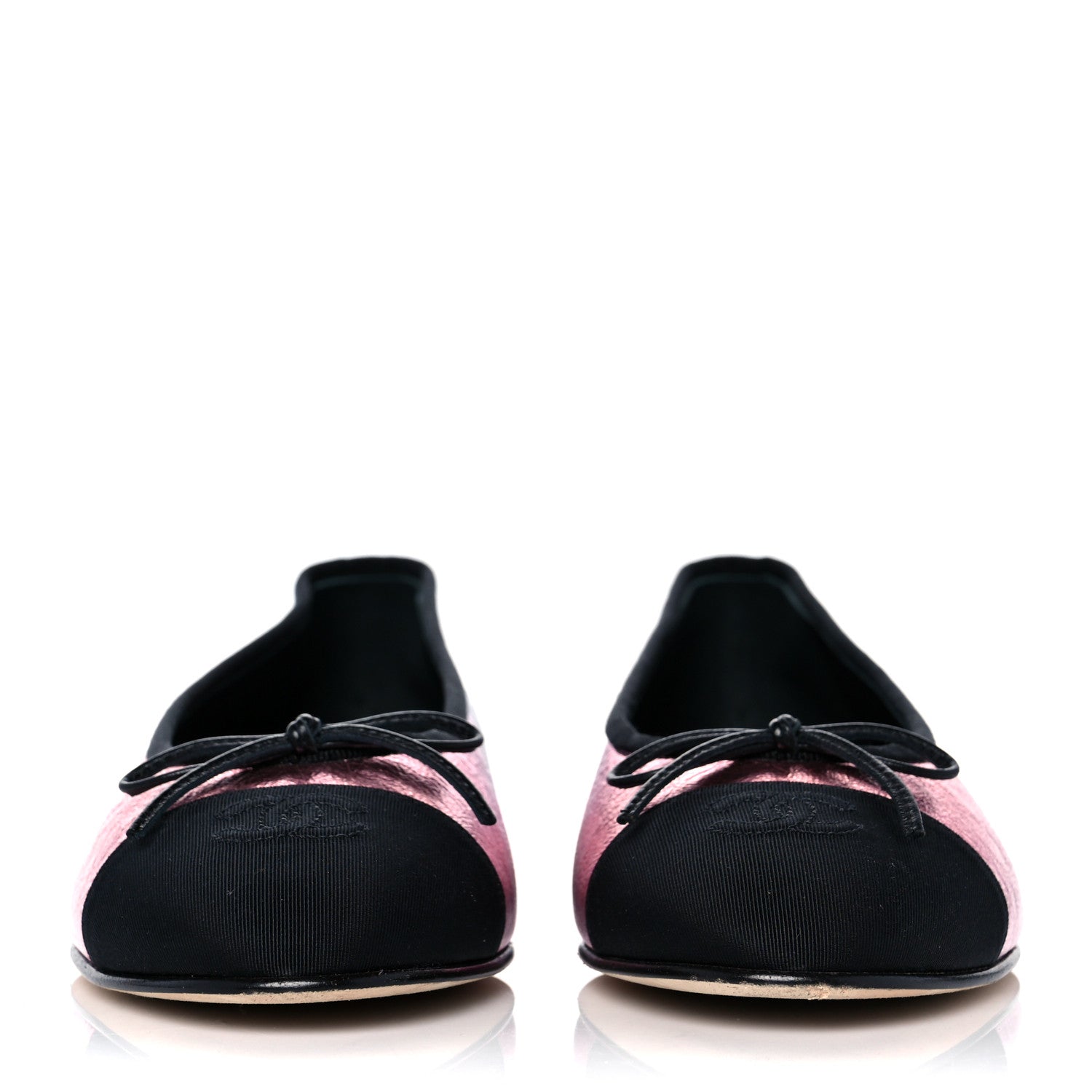 Chanel Laminated Calfskin Grosgrain Cap Toe CC Ballerina Flats 39.5 Multicolor Black 2 of 8
