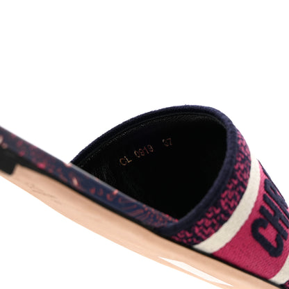 Christian Dior Canvas Embroidered Animals Dway Mules Slide Sandals 37 Deep Blue Fuchsia 15 of 18