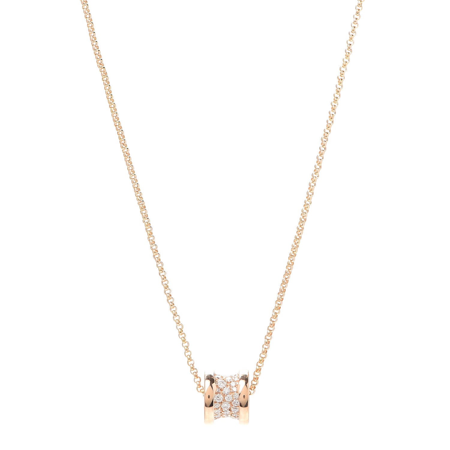 Bulgari 18K Rose Gold Diamond Small B.Zero1 Pave Pendant Necklace 1 of 7
