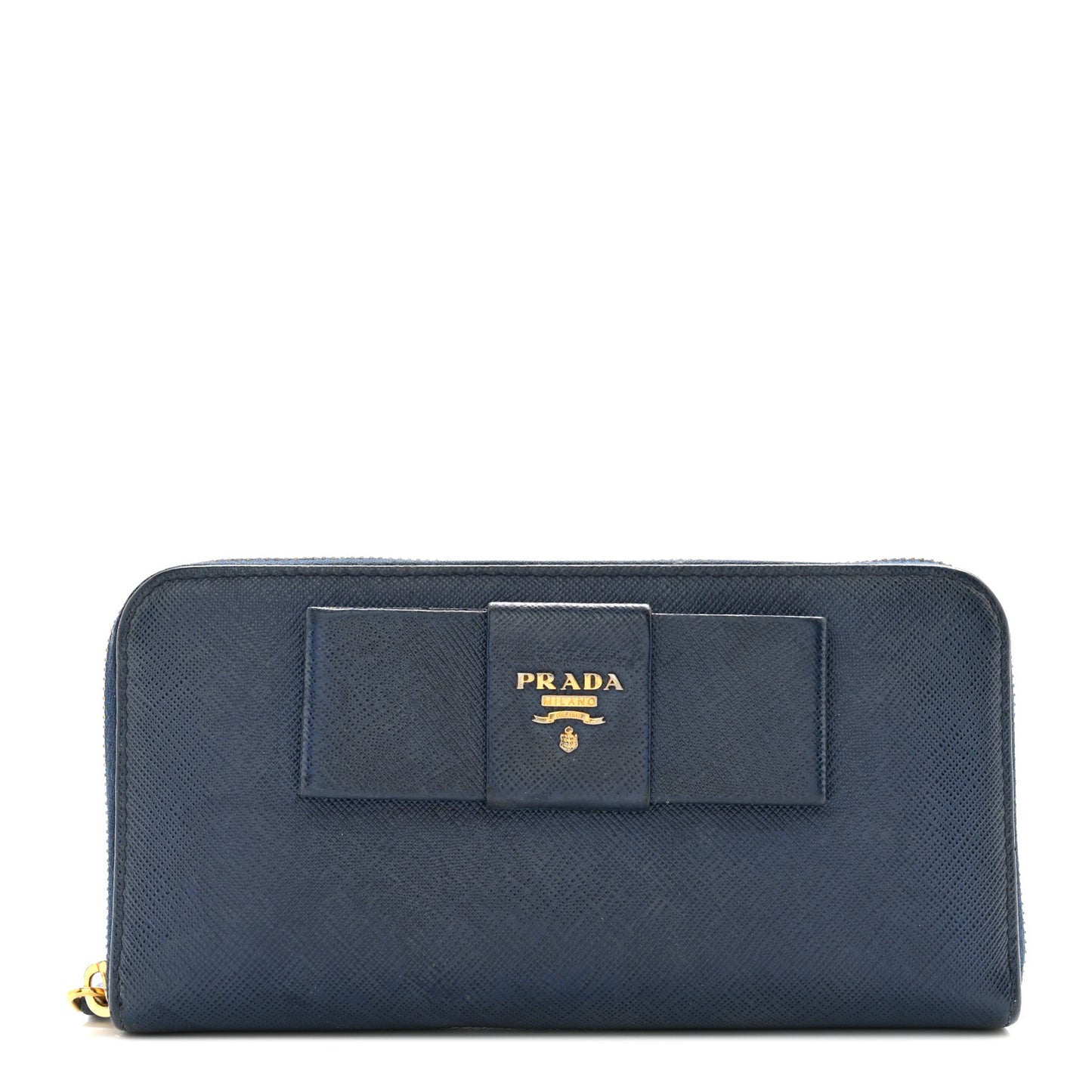 Saffiano Fiocco Bow Zip Around Wallet Bluette